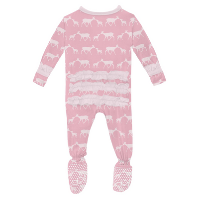 Kickee Pants Ruffle Footie with 2 Way Zipper: Cake Pop Doe & Fawn