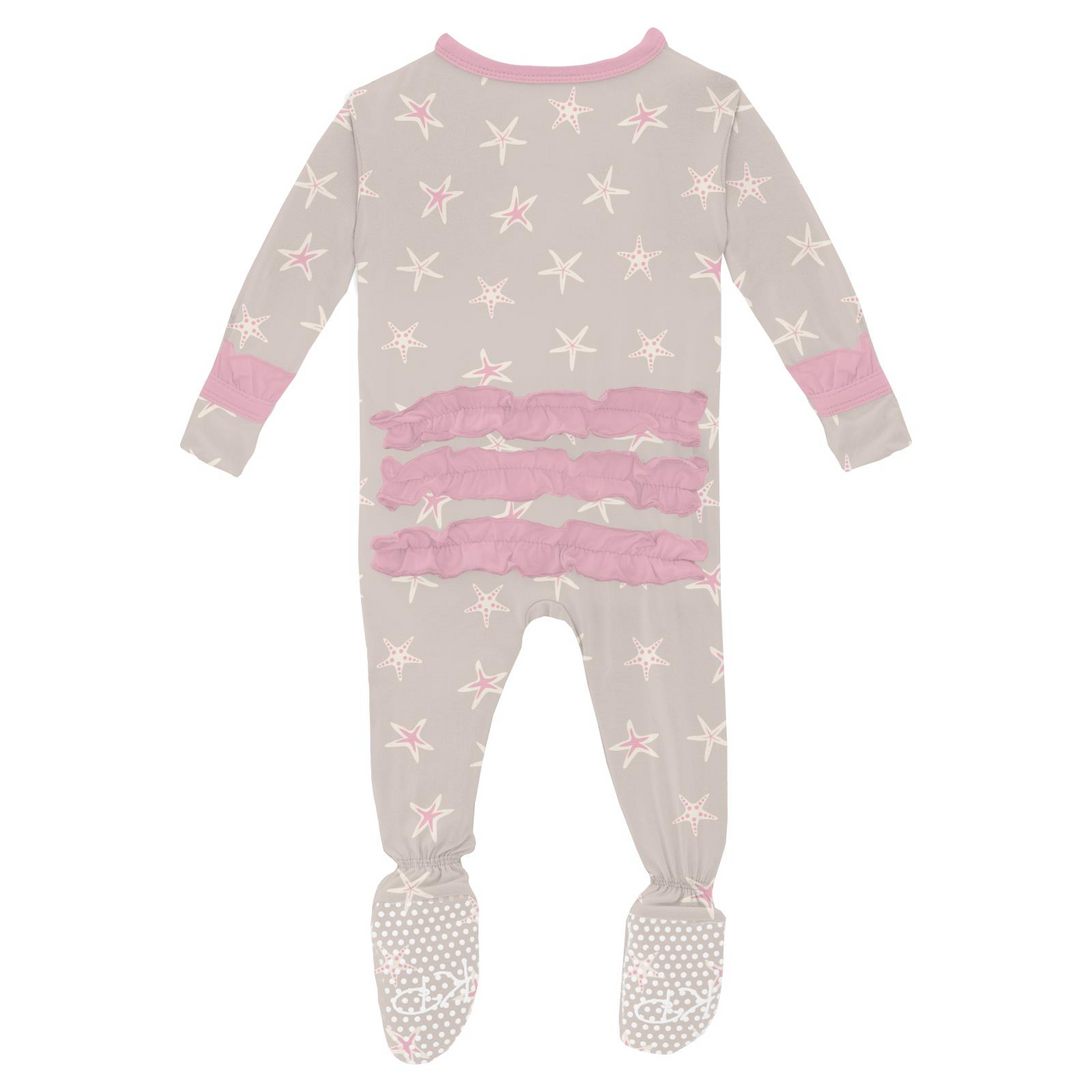 Kickee Pants Ruffle Footie with 2 Way Zipper: Latte Starfish