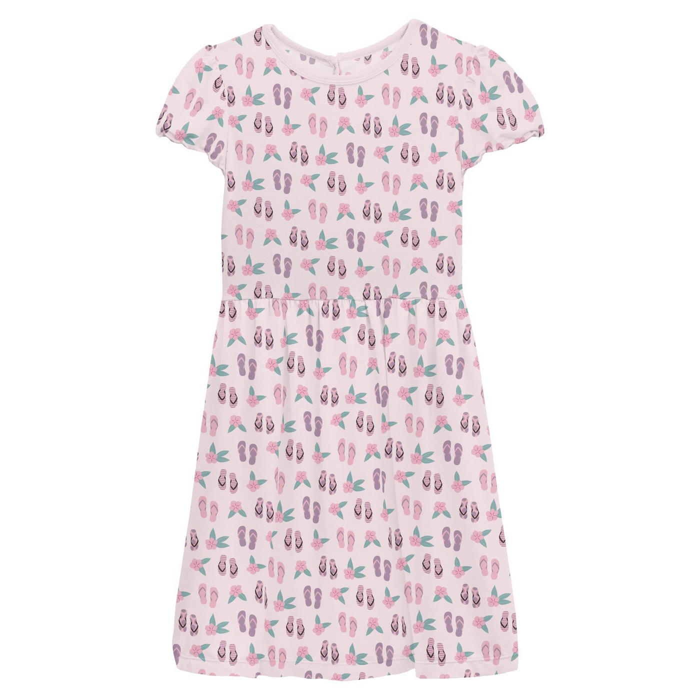 Kickee Pants Flutter Sleeve Twirl Dress with Pockets: Shrinking Violet Flip Flops and Flowers