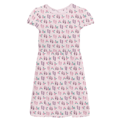 Kickee Pants Flutter Sleeve Twirl Dress with Pockets: Shrinking Violet Flip Flops and Flowers