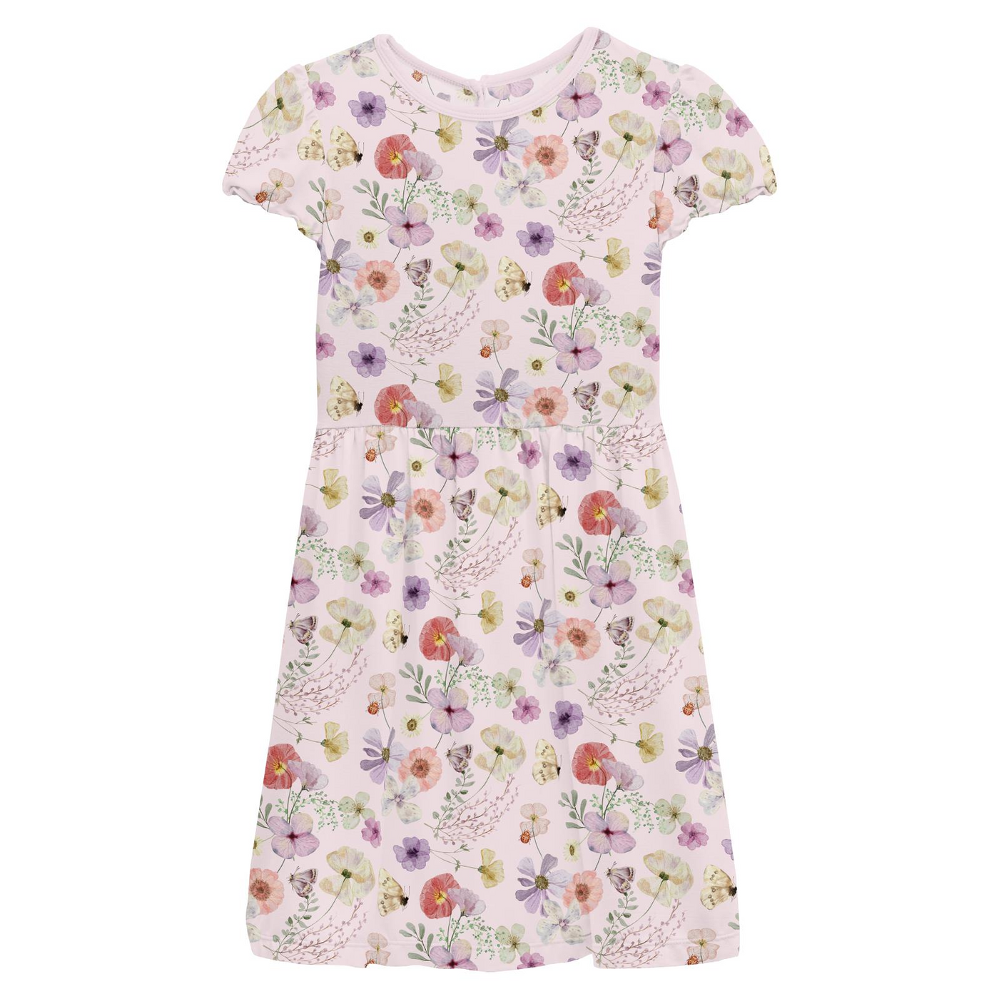 Kickee Pants Flutter Sleeve Twirl Dress with Pockets: Shrinking Violet Pressed Flowers