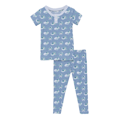 Kickee Pants Henley Pajama Set: Dream Blue Axolotl Party