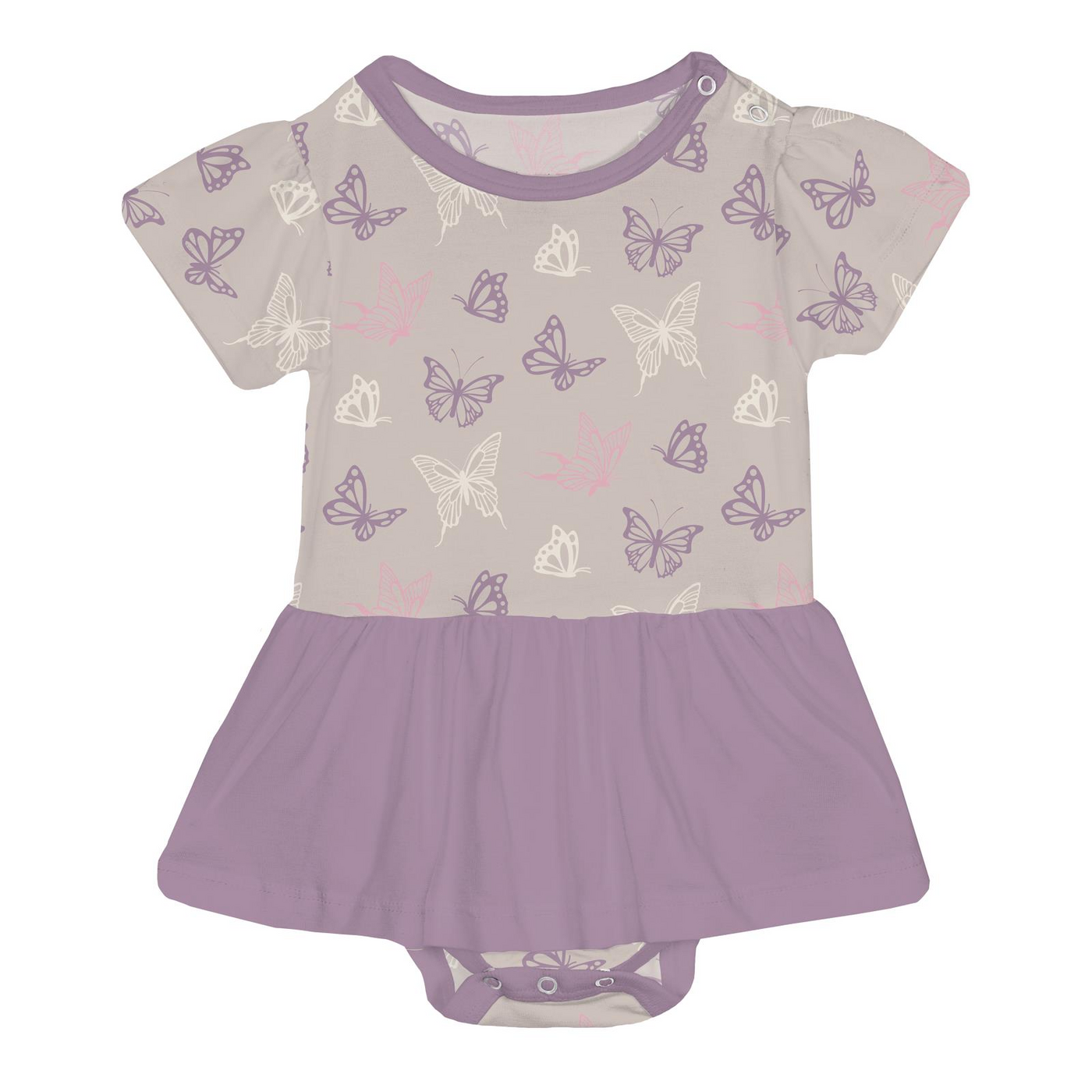 Kickee Pants Short Sleeve Skirted One Piece: Latte Butterflies