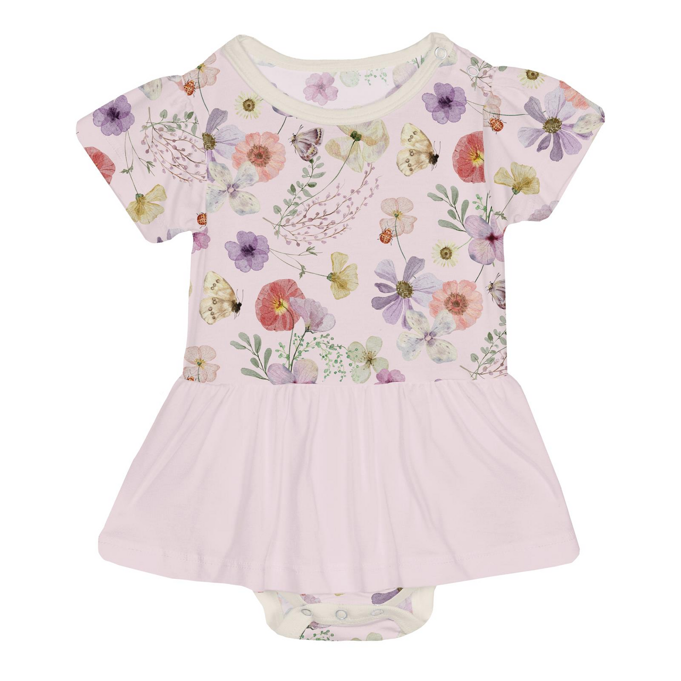 Kickee Pants Short Sleeve Skirted One Piece: Shrinking Violet Pressed Flowers
