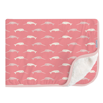 Kickee Pants Sherpa-Lined Throw Blanket: Strawberry Narwhal