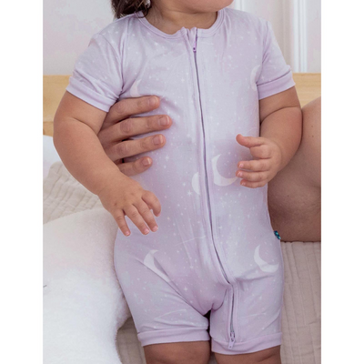 Kickee Pants Shorty Sleeper with Zipper: Thistle Starry Sky & Moon