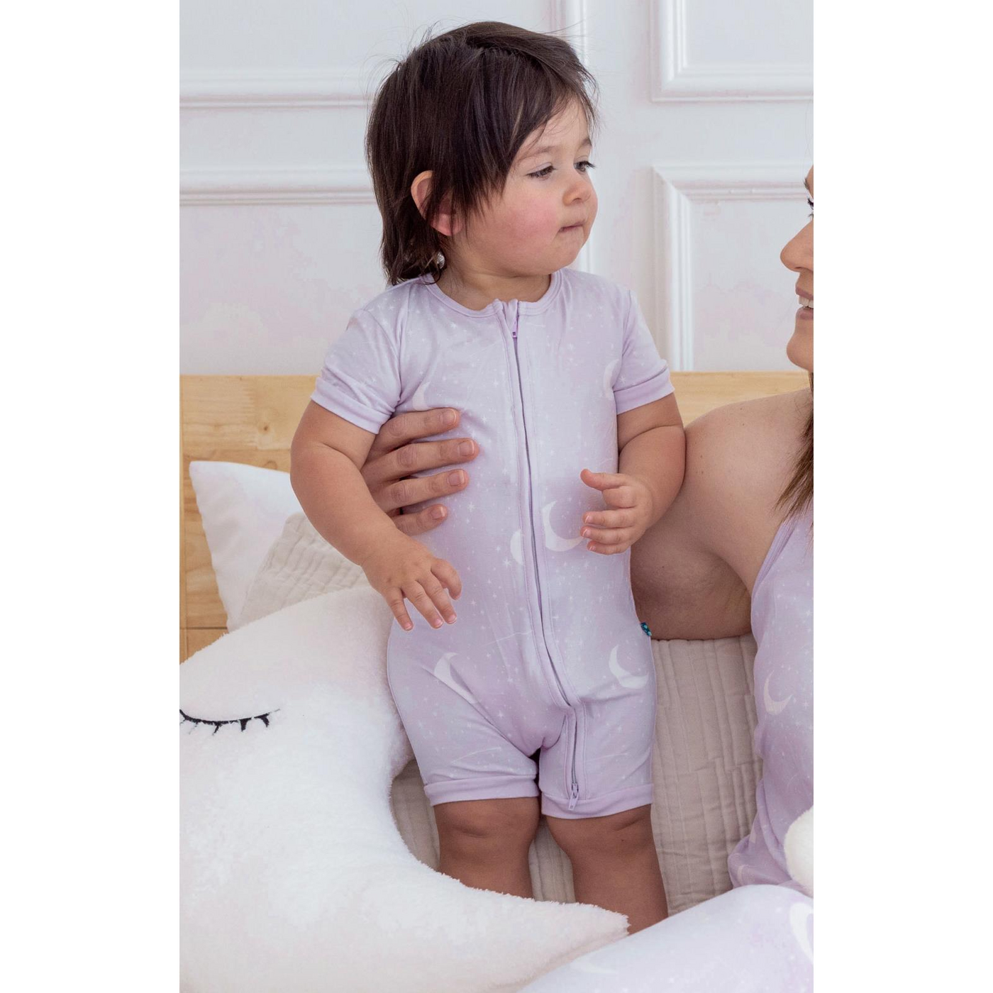 Kickee Pants Shorty Sleeper with Zipper: Thistle Starry Sky & Moon