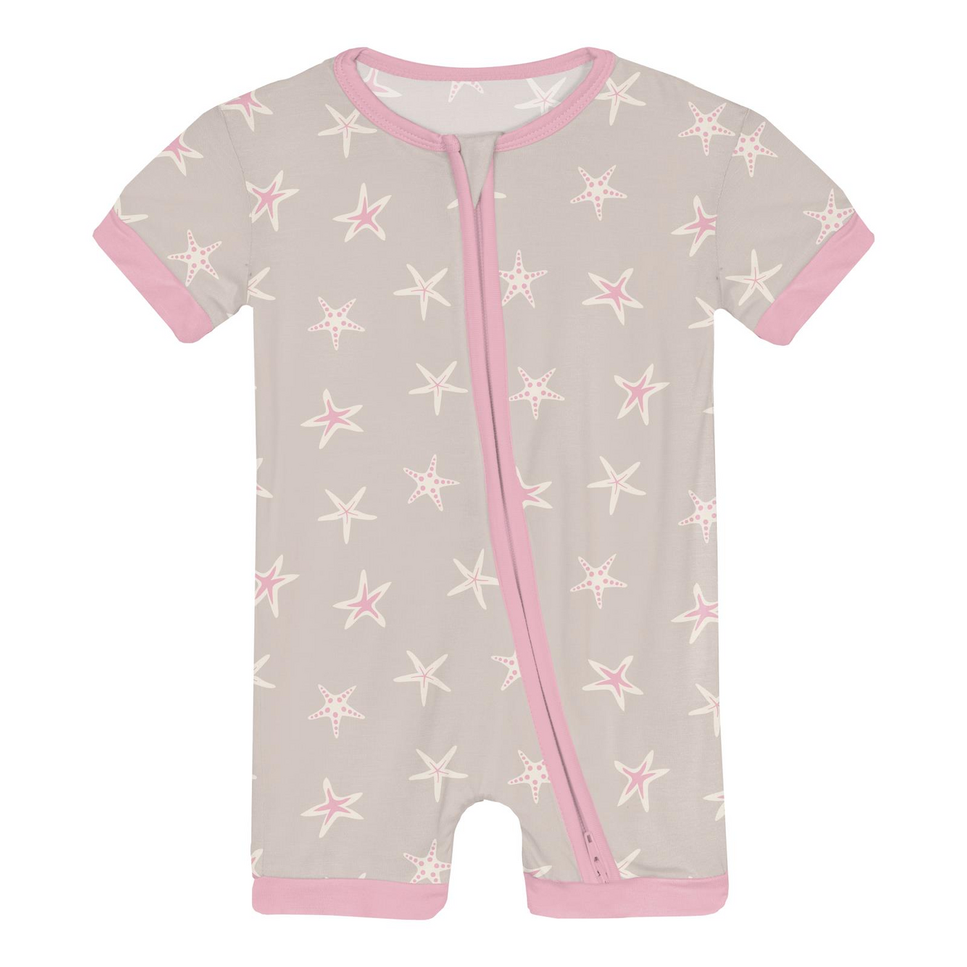 Kickee Pants Shorty Sleeper with Zipper: Latte Starfish