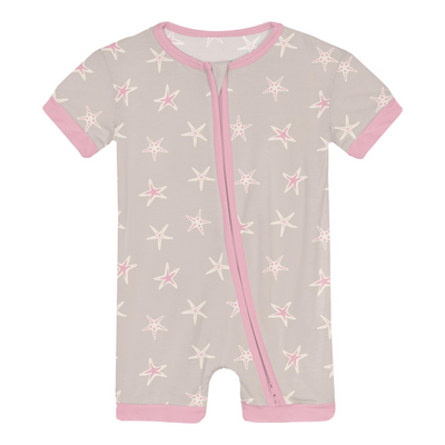 Kickee Pants Shorty Sleeper with Zipper: Latte Starfish