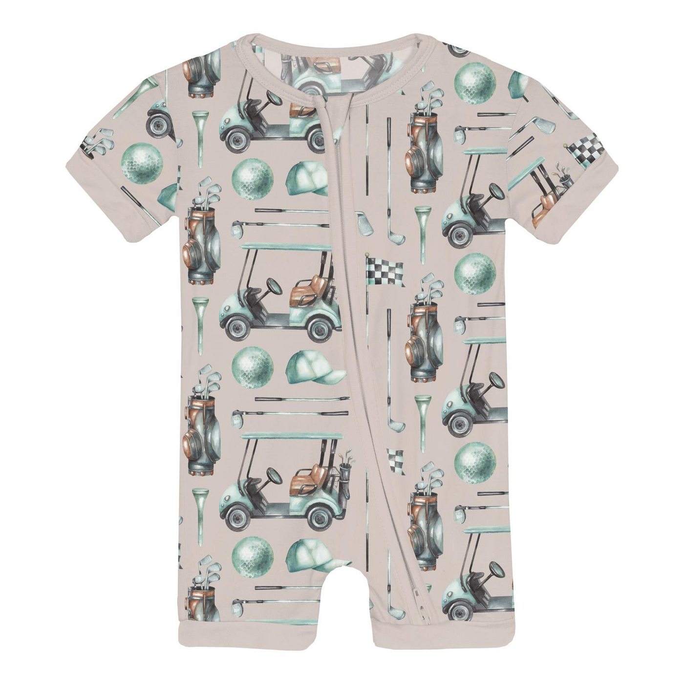 Kickee Pants Shorty Sleeper with Zipper: Latte Golf