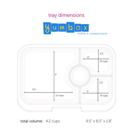 YumBox Tapas 4-Compartment Tray: Capri Pink (Rainbow Tray)