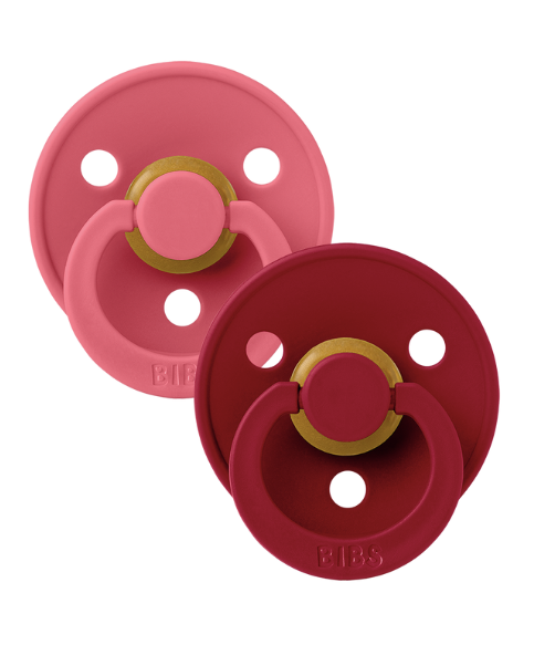 BIBS Pacifiers Classic Round 2 Pack: Coral/Ruby
