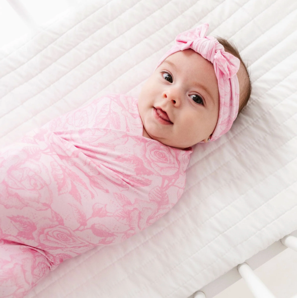 Bums & Roses Swaddle and Headwrap Set: Whispering Roses