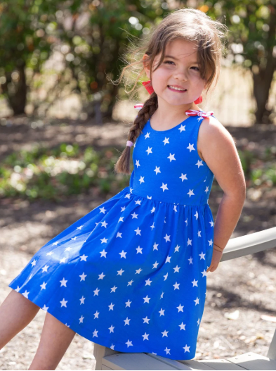 RuffleButts Tie Shoulder Twirl Dress: Stars & Stripes