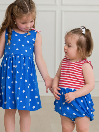 RuffleButts Tie Shoulder Twirl Dress: Stars & Stripes