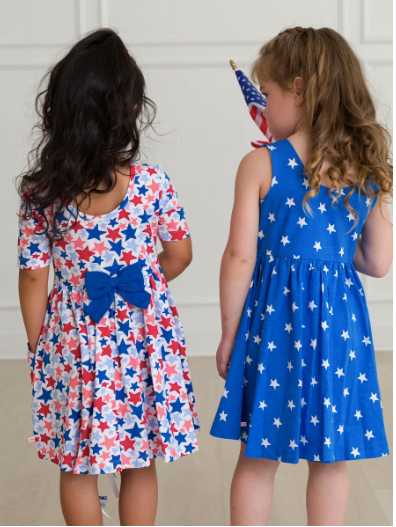 RuffleButts Tie Shoulder Twirl Dress: Stars & Stripes