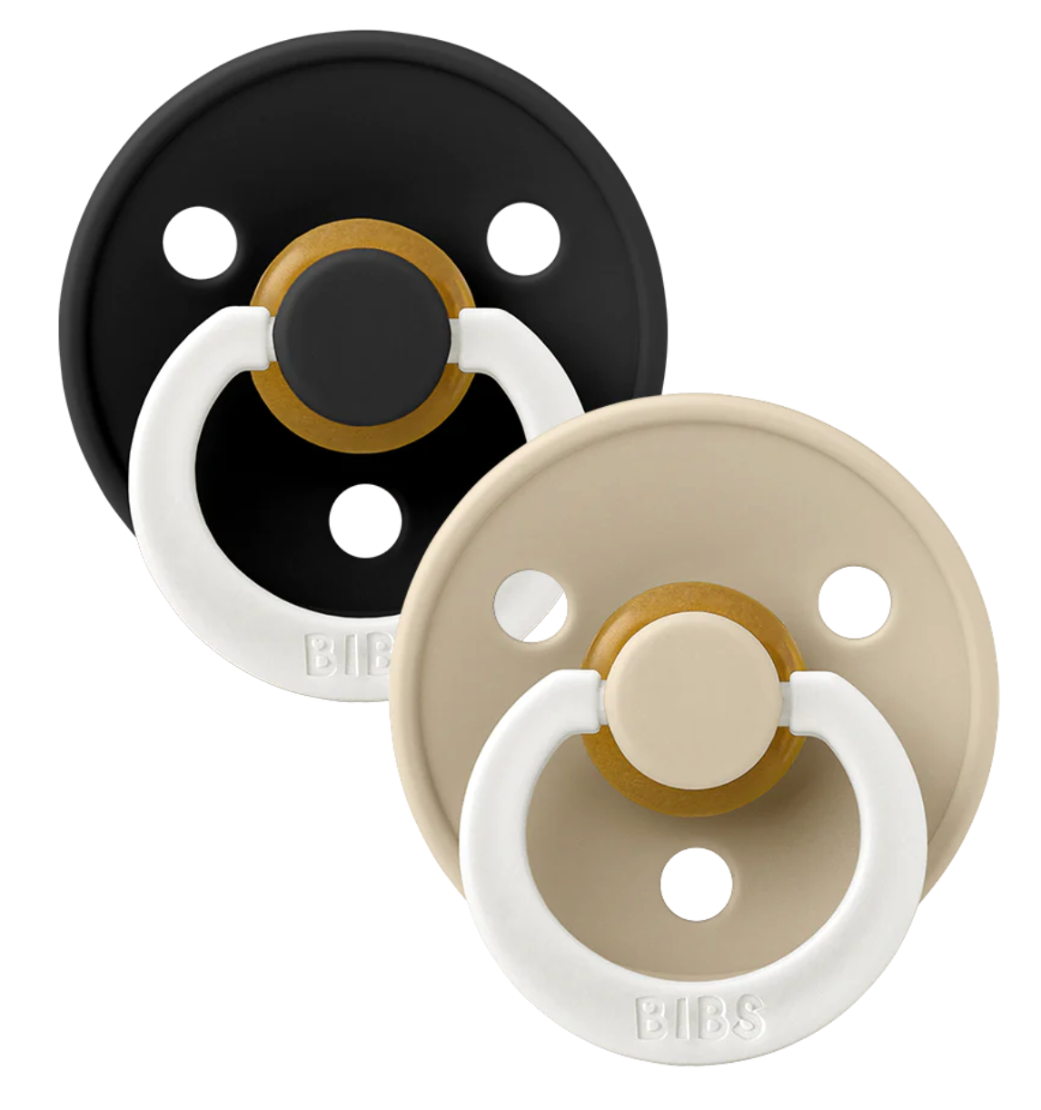 BIBS Pacifiers Classic Round 2 Pack: Black/Vanilla Glow-in-the-Dark