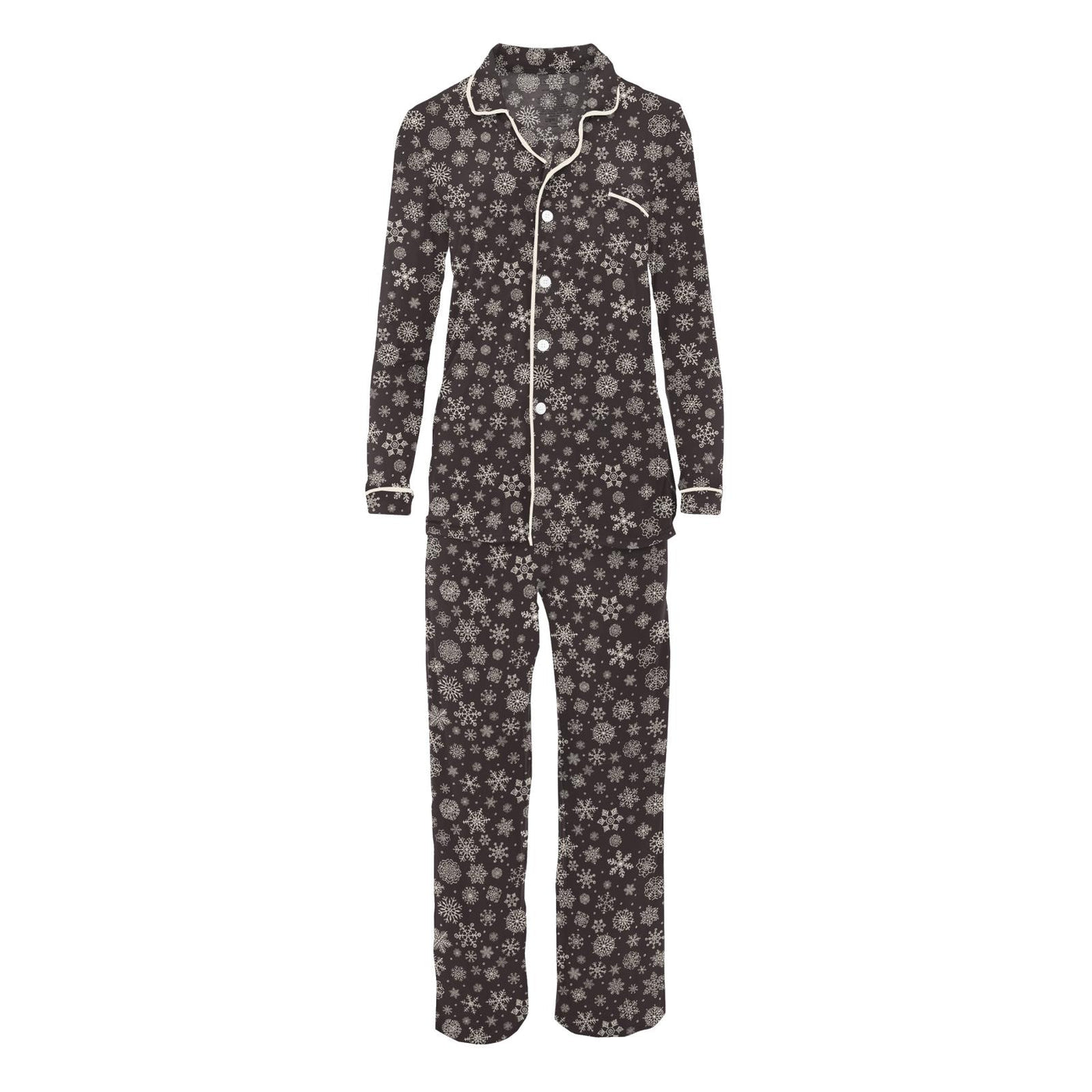 Kickee Pants Womens Long Sleeve Collared Pajama Set: Chalkboard Snowflakes
