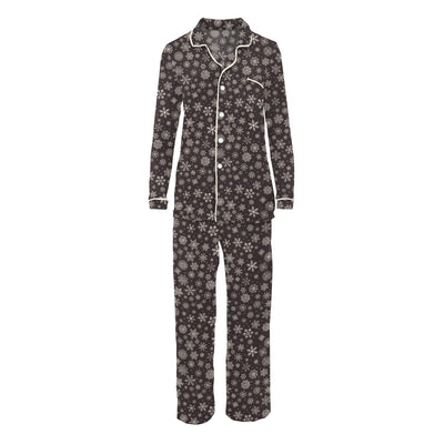 Kickee Pants Womens Long Sleeve Collared Pajama Set: Chalkboard Snowflakes