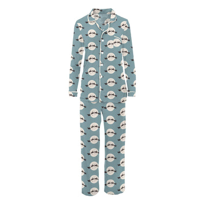 Kickee Pants Womens Long Sleeve Collared Pajama Set: Stormy Sea Santas Sleigh