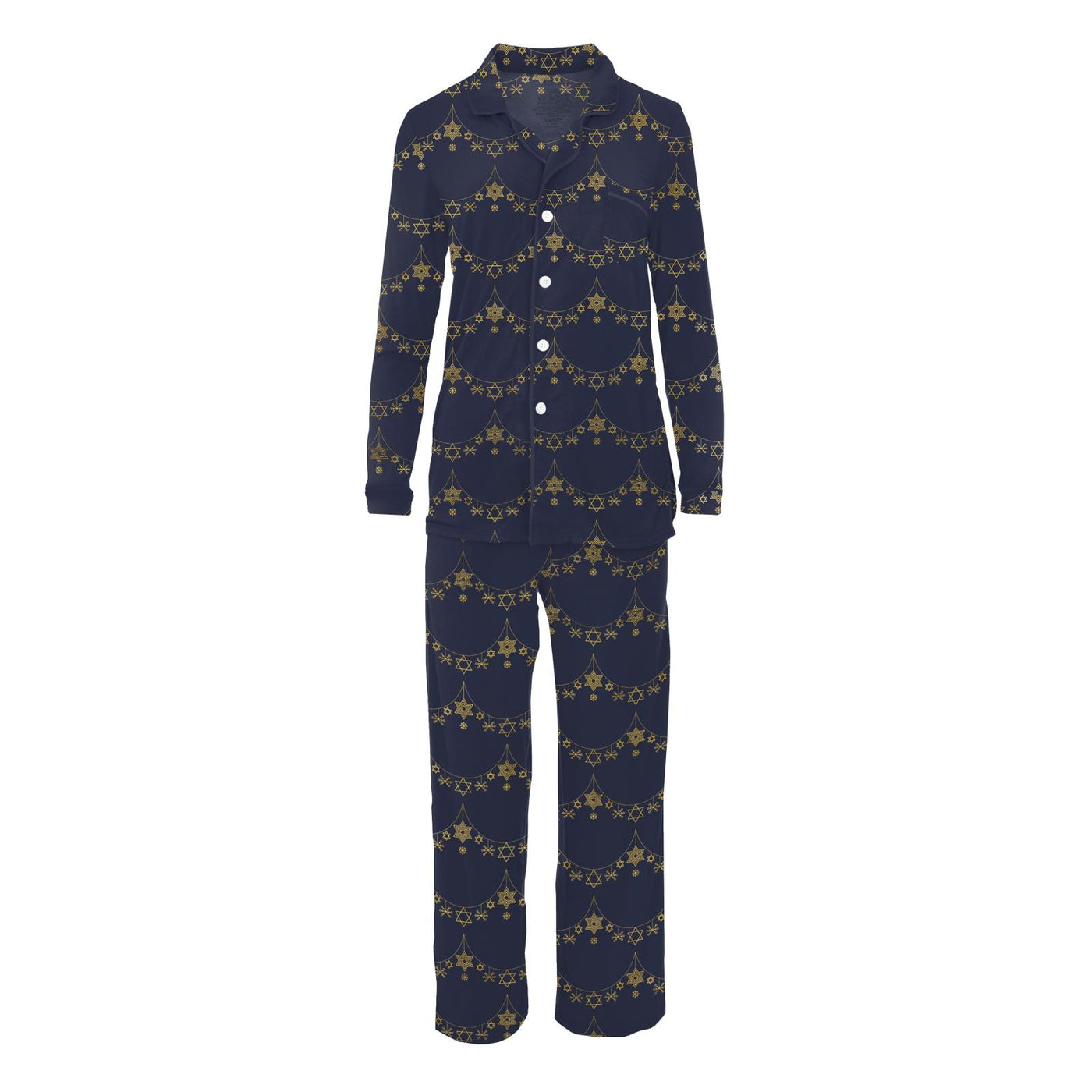 Kickee Pants Womens Long Sleeve Collared Pajama Set: Winter Garland