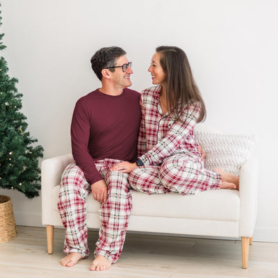 Kickee Pants Womens Long Sleeve Collared Pajama Set: Fireside Plaid