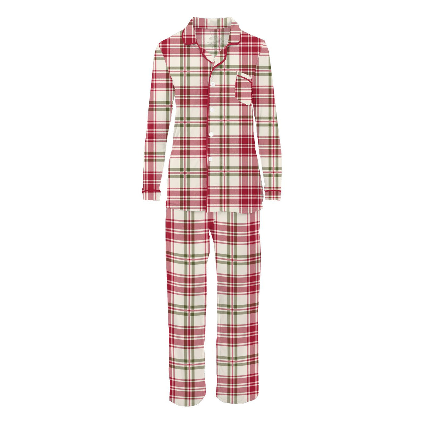 Kickee Pants Womens Long Sleeve Collared Pajama Set: Fireside Plaid