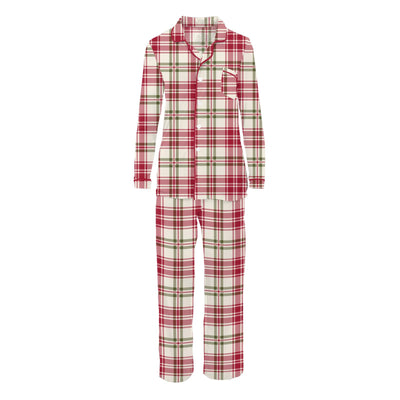 Kickee Pants Womens Long Sleeve Collared Pajama Set: Fireside Plaid