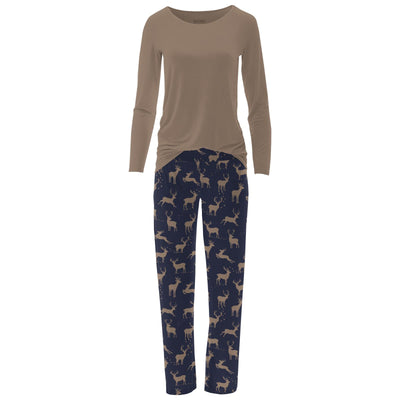 Kickee Pants Womens Long Sleeve Pajama Set: Peacoat Elk
