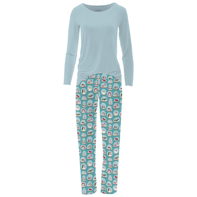 Kickee Pants Womens Long Sleeve Pajama Set: Glacier Snow Globes