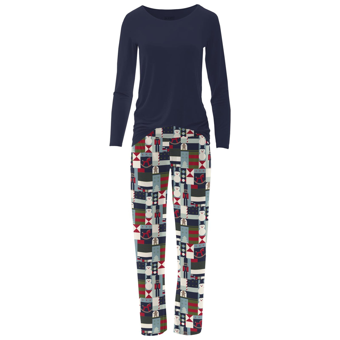 Kickee Pants Womens Long Sleeve Pajama Set: Peacoat Mod Christmas