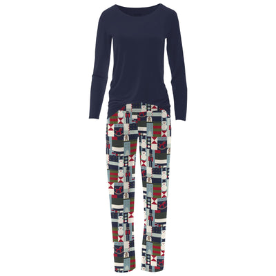 Kickee Pants Womens Long Sleeve Pajama Set: Peacoat Mod Christmas