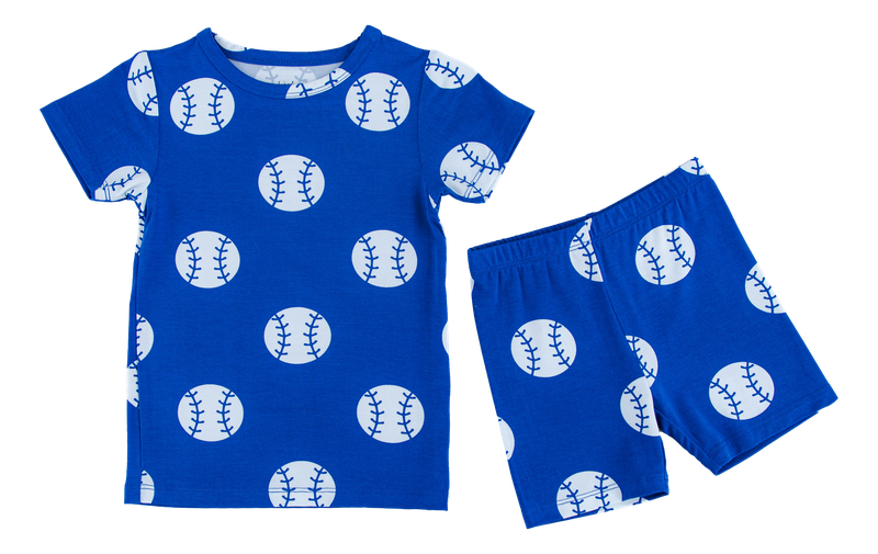 Birdie Bean 2 Piece Pajama Shorts Set: Blue Baseball