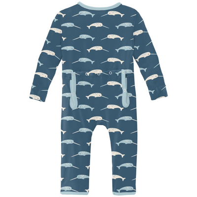 Kickee Pants Coverall with 2 Way Zipper: Deep Sea Narwhal