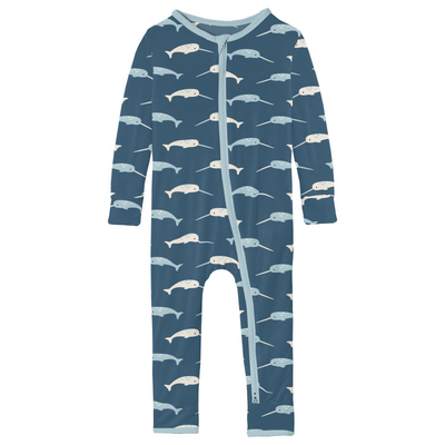 Kickee Pants Coverall with 2 Way Zipper: Deep Sea Narwhal