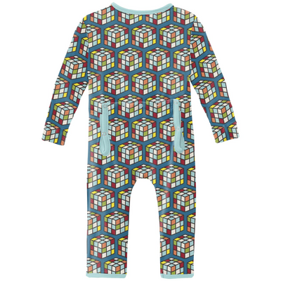 Kickee Pants Coverall with 2 Way Zipper: Cerulean Blue Puzzle Cube