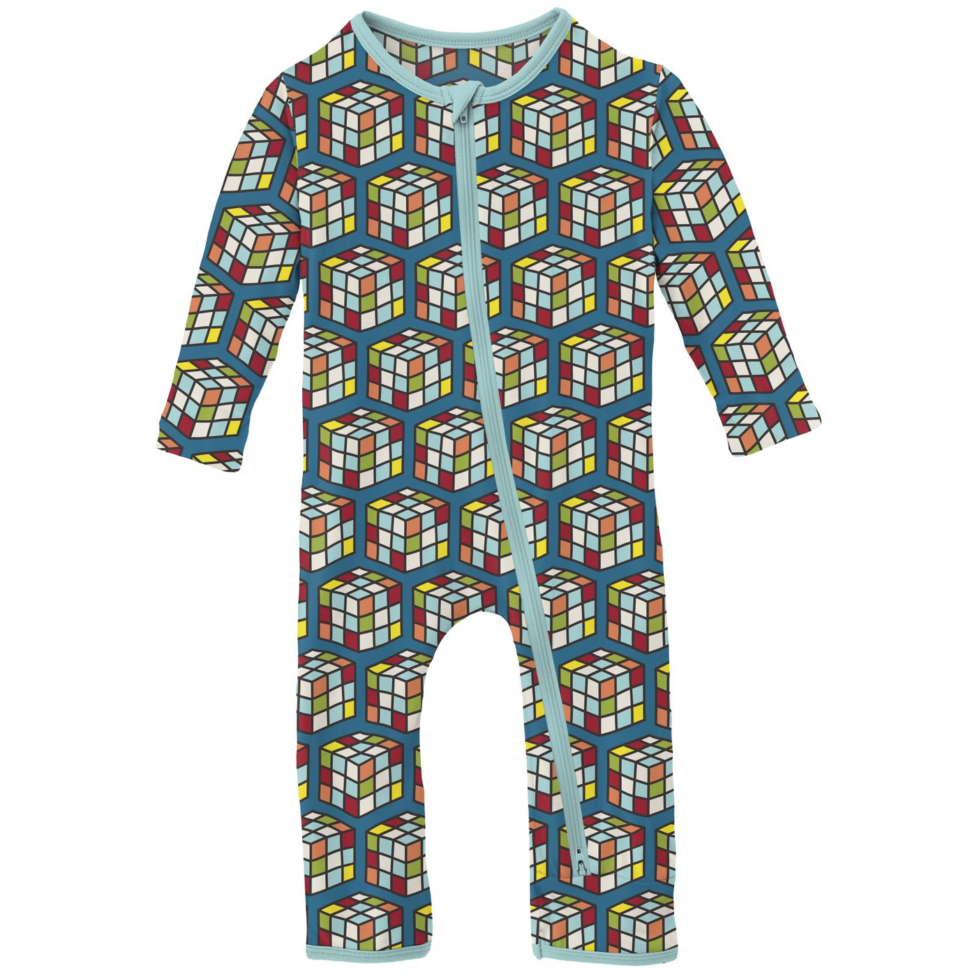 Kickee Pants Coverall with 2 Way Zipper: Cerulean Blue Puzzle Cube
