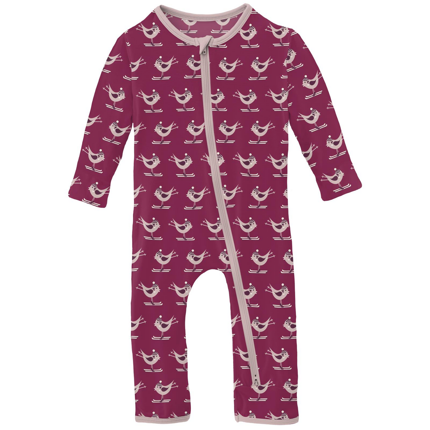 Kickee Pants Coverall with 2 Way Zipper: Berry Ski Birds