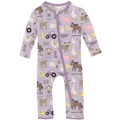 Kickee Pants Coverall with 2 Way Zipper: Thistle Morning on the Farm
