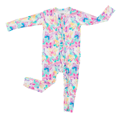 Birdie Bean Ruffle Convertible Romper: Dahlia