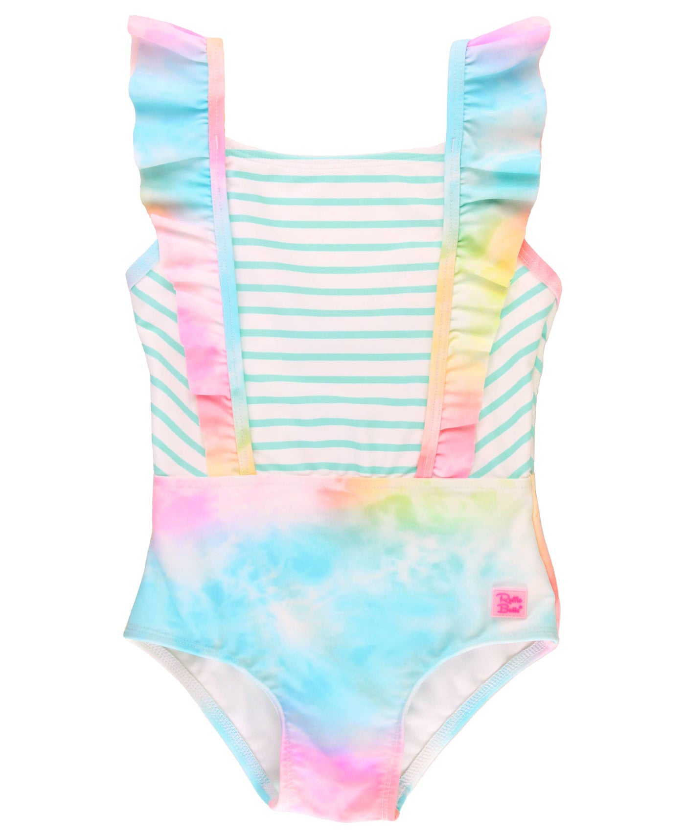 RuffleButts + RuggedButts - Girls Rainbow Tie Dye Pinafore One Piece