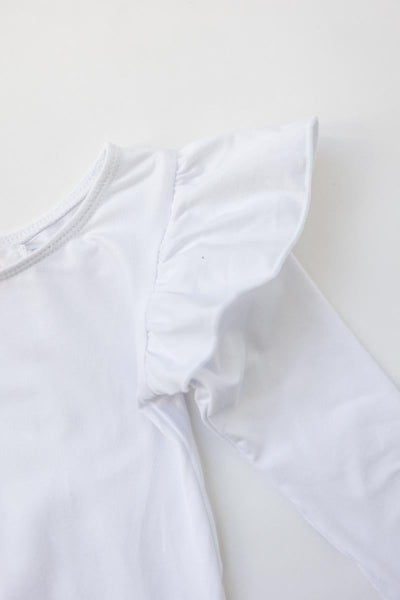 Mila & Rose:  White L/S Flutter Sleeve Leotard SHIPS SEPARATELY