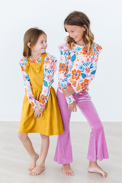 Mila & Rose:  Colorful Carnations L/S Ruffle Tee SHIPS SEPARATELY