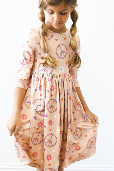 Mila & Rose:  Flower Child 3/4 Sleeve Pocket Twirl Dress SHIPS SEPARATELY