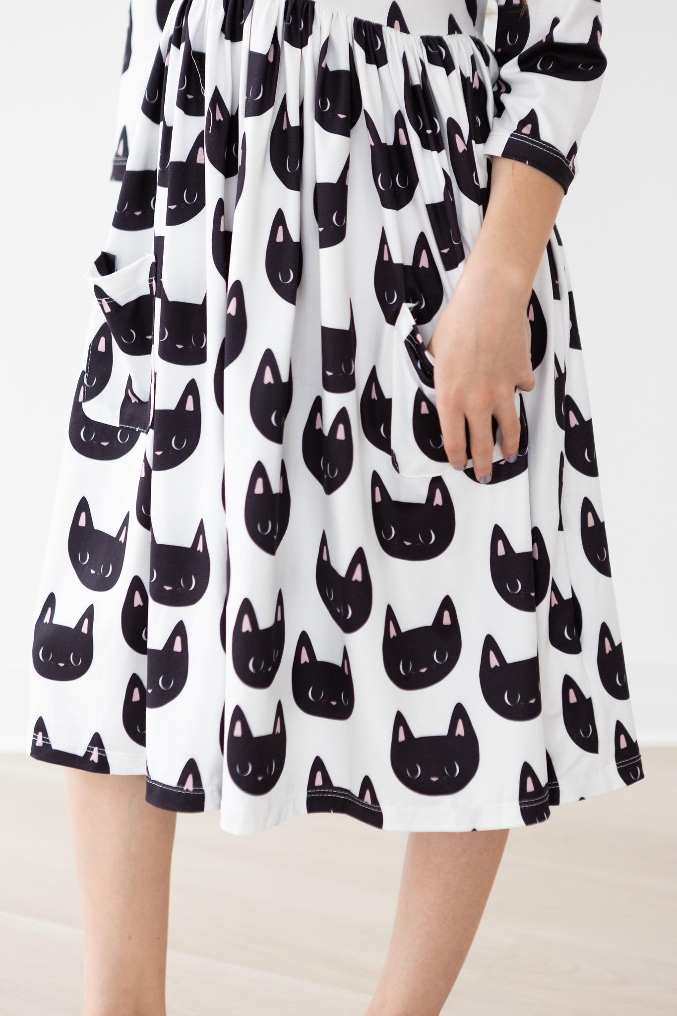 Mila & Rose:  Purrfect 3/4 Sleeve Pocket Twirl Dress SHIPS SEPARATELY