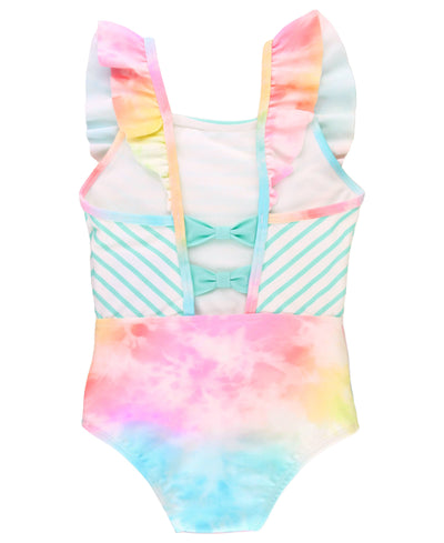 RuffleButts + RuggedButts - Girls Rainbow Tie Dye Pinafore One Piece