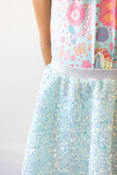 Mila & Rose:  SALE Aqua Sequin Twirl Skirt SHIPS SEPARATELY