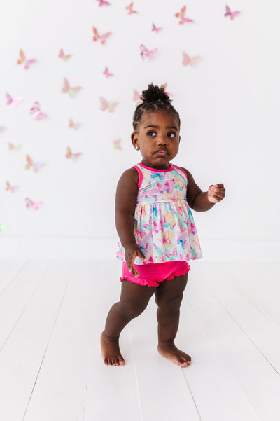 Birdie Bean Peplum Set: Dahlia