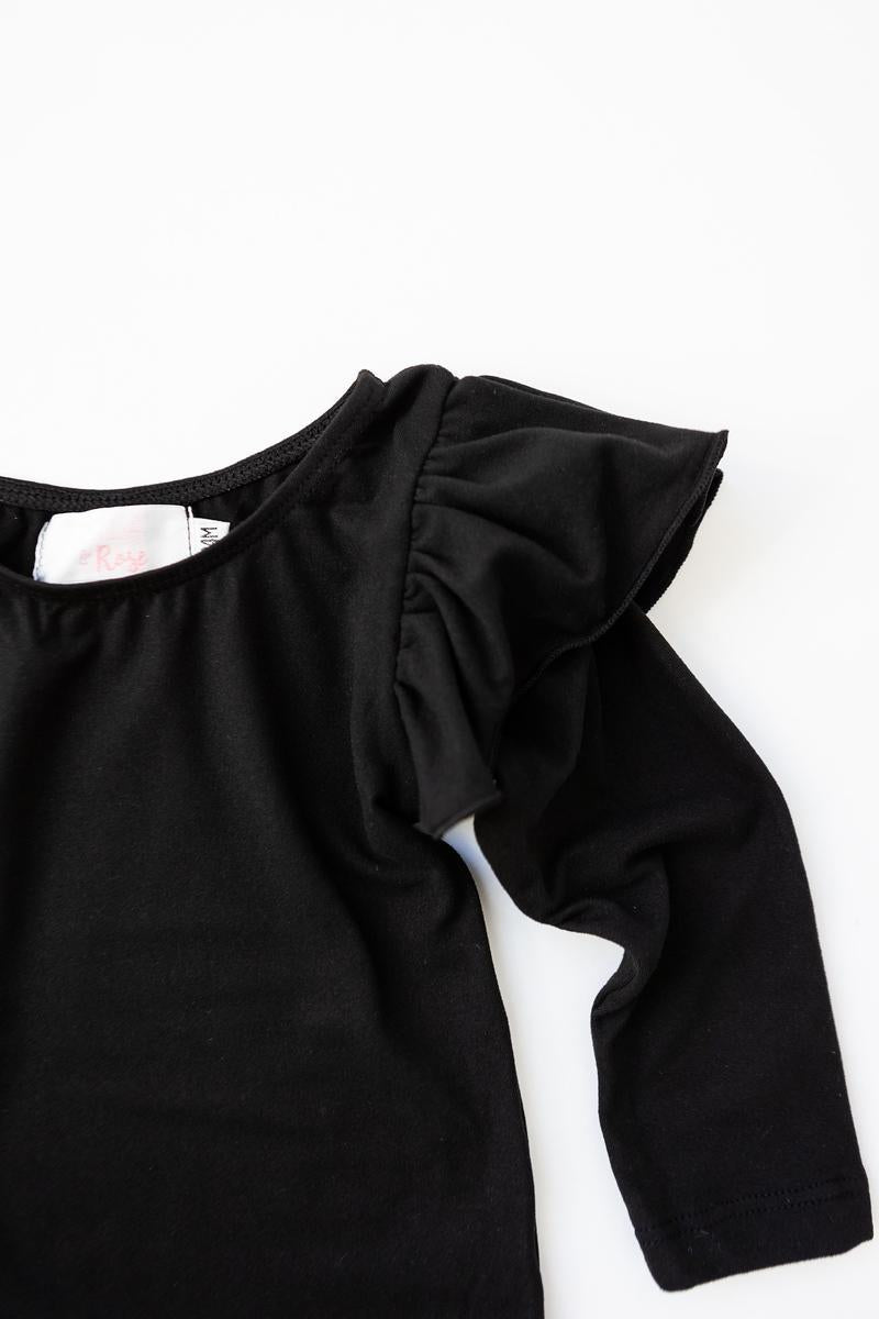 Mila & Rose:  Black L/S Flutter Sleeve Leotard SHIPS SEPARATELY
