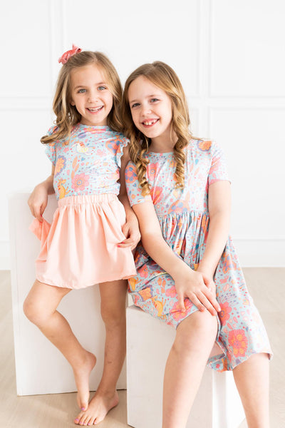 Mila & Rose:  Blue Retro Unicorns S/S Pocket Twirl Dress SHIPS SEPARATELY